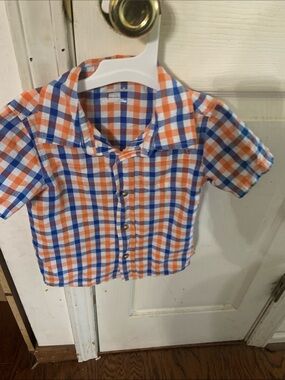 Garanimals Orange & Blue Plaid Short Sleeve Button-Down Shirt